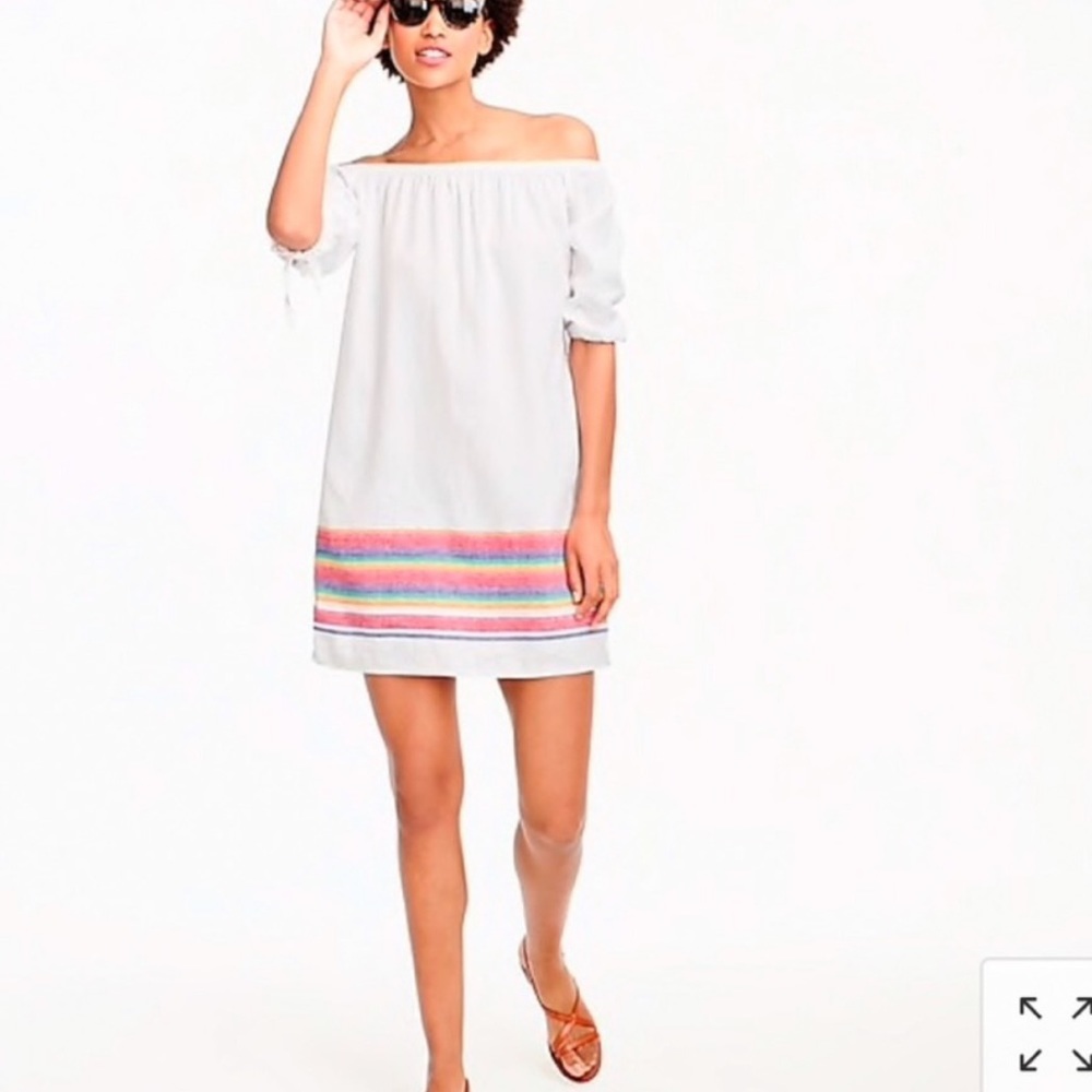 J. Crew Rainbow off shoulder linen dress